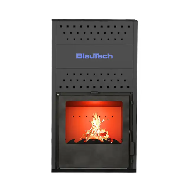 Termosemineu pe lemne 18.4 kW, pentru incalzire centrala, cu geam termoizolanta, negru, BT-HIDRO20 A, BlauTech