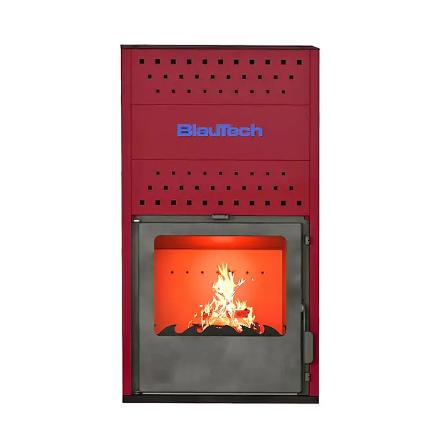 Termosemineu pe lemne 18.4 kW, pentru incalzire centrala, cu geam termoizolanta, rosu, BT-HIDRO20 R, BlauTech