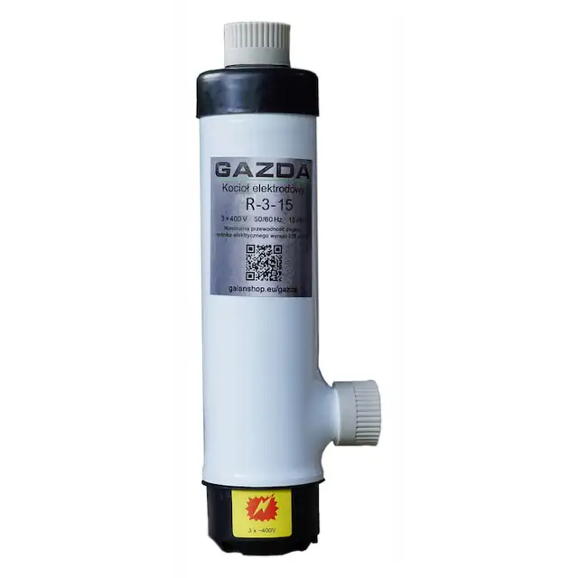 Cazan ionic trifazat GAZDA R 15 kW, fara panou de comanda, carcasa din fier si plastic, compatibil cu RCD, pentru case, apartamente, sursa principala sau suplimentara de caldura, instalare paralela, usor de montat, fara electronica