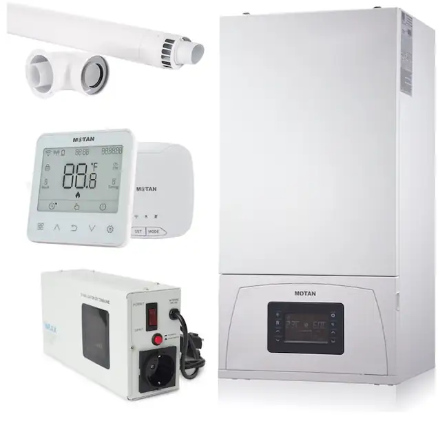 Centrala termica pe gaz Motan Condens 100, 25 kw, 5 ani GARANTIE set cu termostat SMART si Stabilizator