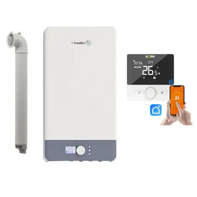 Centrala termica pe gaz Fondital Antea Next KC 26 kW, Clasa A, afisaj color, IPX5D, inclus kit evacuare si termostat inteligent KOPH WT-25, WIFI