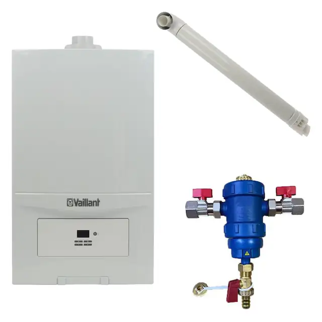 Pachet centrala termica Vaillant VUW 286/7-2 ecoTEC Pure 28 kW, kit evacuare si filtru antimagnetita RTM incluse