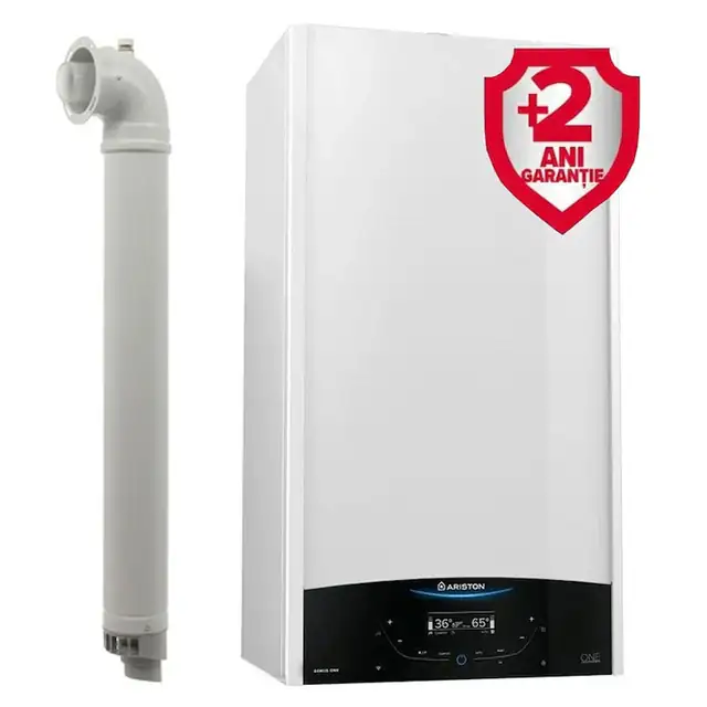 Pachet centrala Ariston Genus One+ 24 kW, Clasa A, Schimbator de caldura XtraTech, Ecran LCD tactil, Autodiagnoza, Kit de evacuare inclus + Termostat ambient fara fir Honeywell DT92A + 2 ani extragarantie
