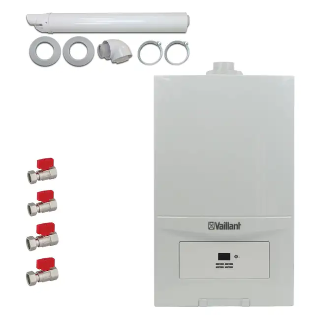 Pachet centrala termica Vaillant VUW 286/7-2 eco tec Pure 28 kW, Kit evacuare si set robineti Fornara