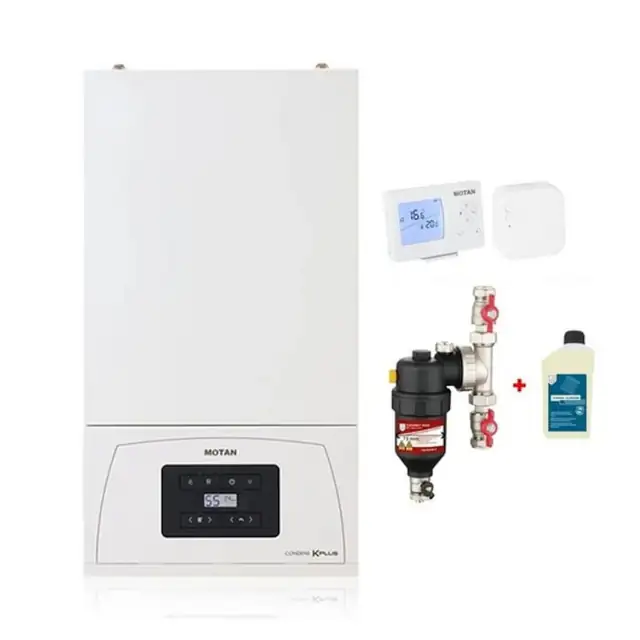 Pachet centrală termică pe gaz în condensație Motan Condens KPlus, 20 kW, termostat wireless SENNA 270 RF, filtru magnetic Cleanex Mag 22 mm